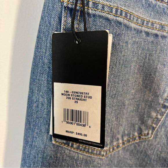 Re/Done NWT Women’s Size 29 Straight Leg Blue 70’s Jeans Studs Moonstruck $495 - Picture 12 of 16